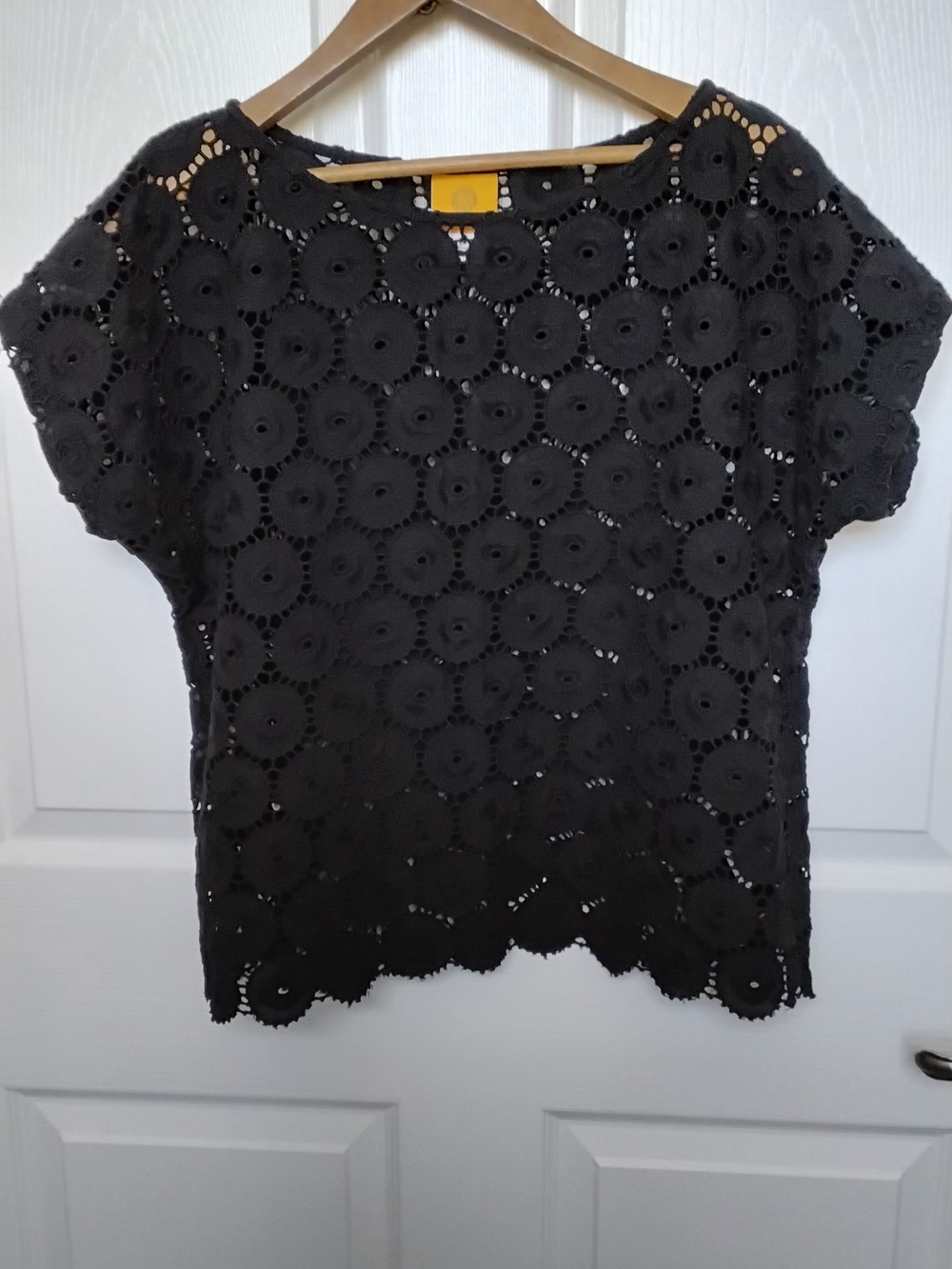 Ruby Rd. Black Crochet Floral Short-Sleeve Top